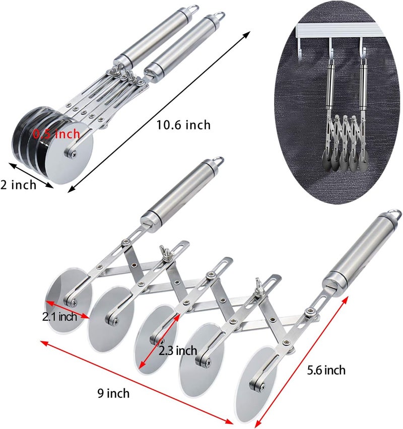 Juome 5 Wheel Pastry Cutter Stainless Pizza Slicer Multi-Round Dough Cutter Roller Cookie Pastry Knife Divider with Handle - Image 2