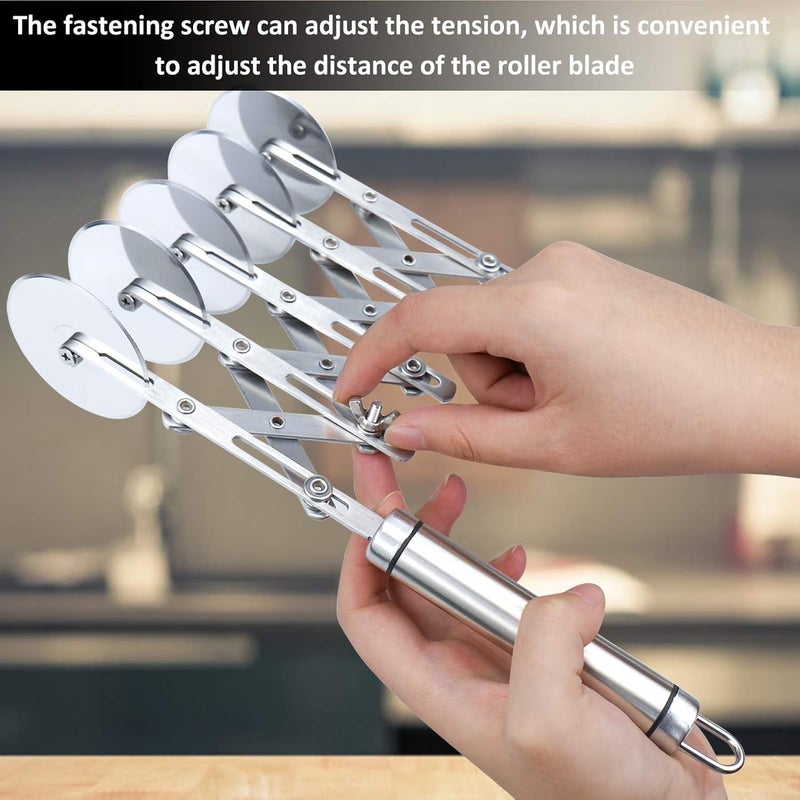 Juome 5 Wheel Pastry Cutter Stainless Pizza Slicer Multi-Round Dough Cutter Roller Cookie Pastry Knife Divider with Handle - Image 4