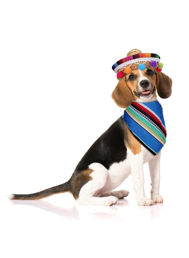 Whaline Mexican Theme Dog Costumes Cinco De Mayo Colorful Dog Bandana and Sombrero Straw Hat with Felt Pom Ball Mexican Fiesta Party Pets Accessories for Carnival Independence Day Party Supplies, 4Pcs - Image 5