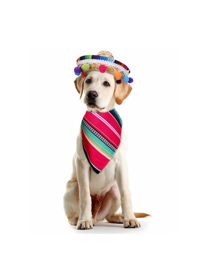 Whaline Mexican Theme Dog Costumes Cinco De Mayo Colorful Dog Bandana and Sombrero Straw Hat with Felt Pom Ball Mexican Fiesta Party Pets Accessories for Carnival Independence Day Party Supplies, 4Pcs - Image 4