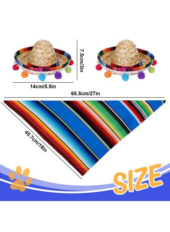 Whaline Mexican Theme Dog Costumes Cinco De Mayo Colorful Dog Bandana and Sombrero Straw Hat with Felt Pom Ball Mexican Fiesta Party Pets Accessories for Carnival Independence Day Party Supplies, 4Pcs - Image 3