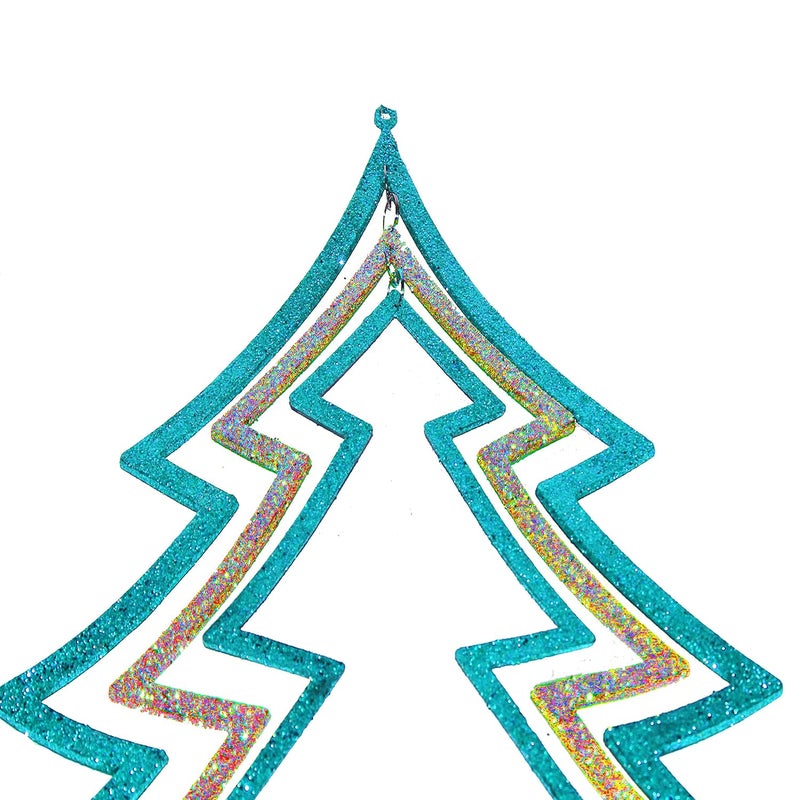Jades Christmas Decorative 3D Glitter Hanging Tree Set of 2 Blue Gold - Image 4