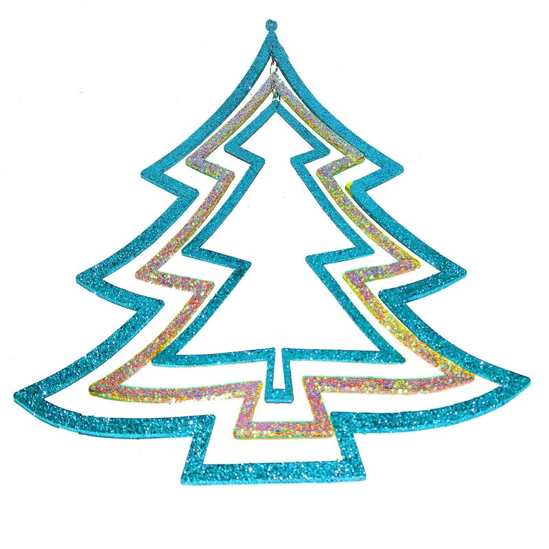Jades Christmas Decorative 3D Glitter Hanging Tree Set of 2 Blue Gold - Image 2