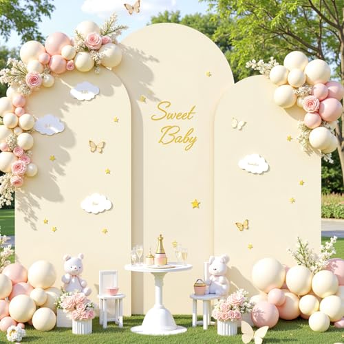 Suppromo Ivory Arch Covers 3 Set - 6FT, 6.6FT, 7.2FT Ivory Arch Backdrop Cover Spandex Wedding Arch Stand Covers for Bridal Shower Wedding Baby Shower Birthday Party Banquet Photo Background Decorations - Image 3