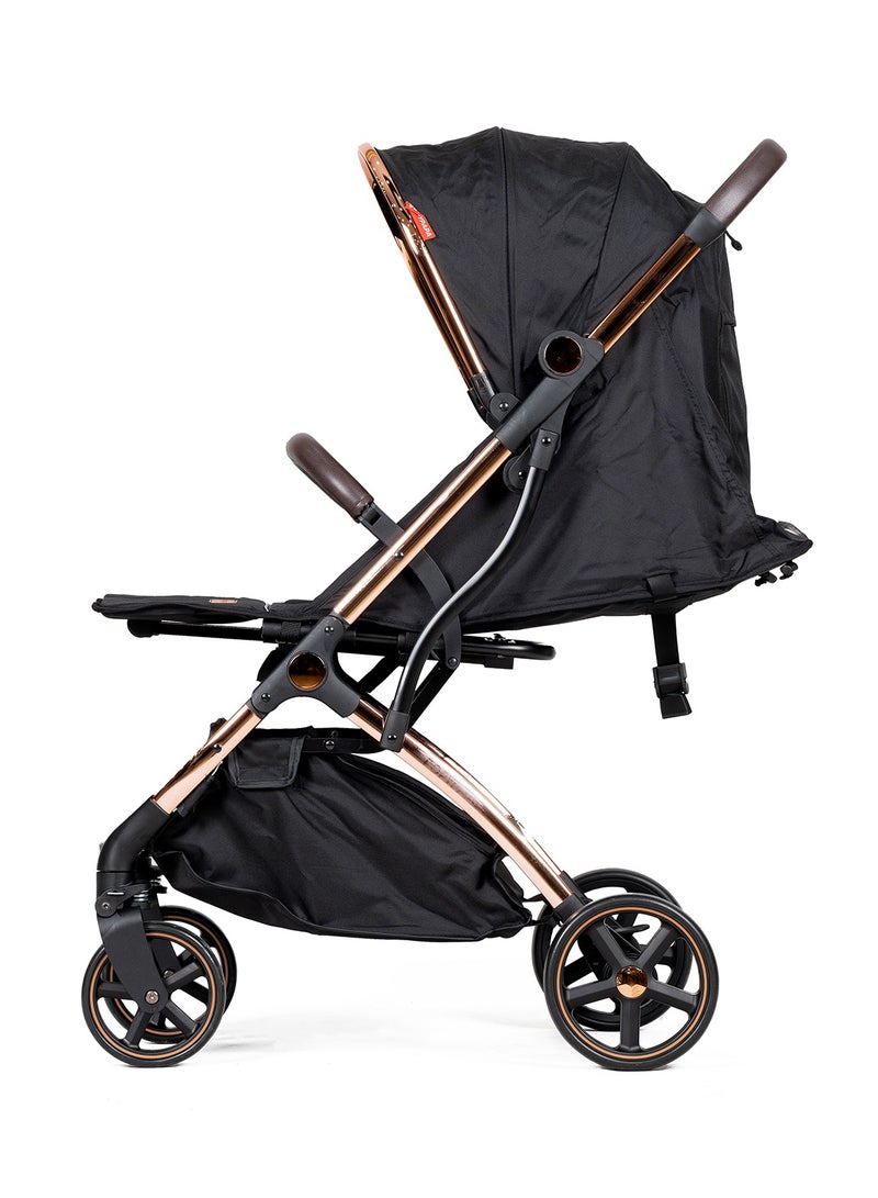 بوبي بابا عربة أطفال فاخرة من – عربة خفيفة الوزن قابلة للطي مع إطار باللون الذهبي الوردي، مقعد قابل للإرجاع، حزام أمان وسلة تخزين – عربة مريحة للسفر للأطفال والرضع - Image 5