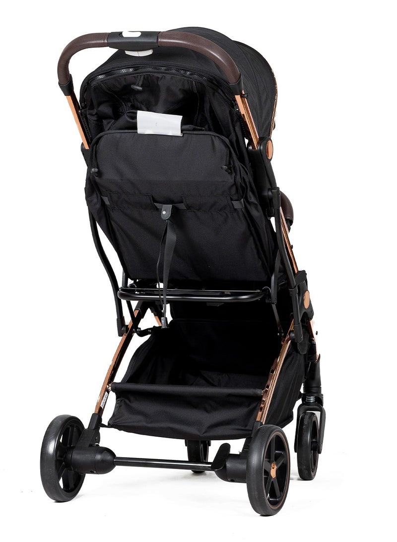 بوبي بابا عربة أطفال فاخرة من – عربة خفيفة الوزن قابلة للطي مع إطار باللون الذهبي الوردي، مقعد قابل للإرجاع، حزام أمان وسلة تخزين – عربة مريحة للسفر للأطفال والرضع - Image 3