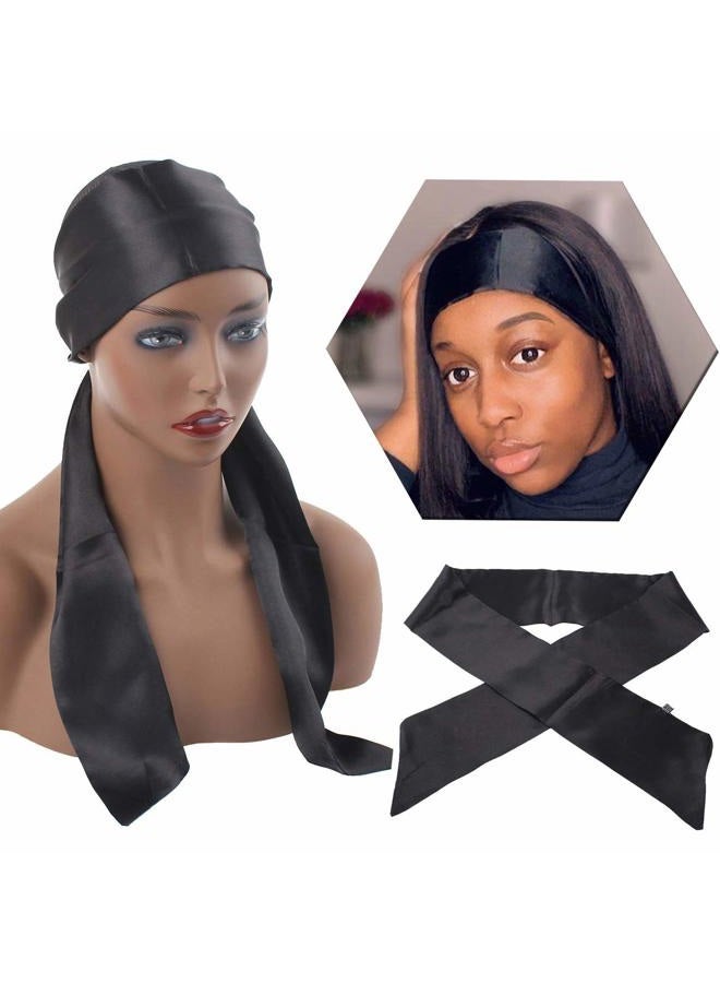 Xtrend Satin Edge Scarves for Wigs Silk Headbands Soft Edge Scarf to Lay Edges for Black Women Keep Wig Secured Satin Headband for Yoga, Makeup, Facial, Sport (1 pc, Black#) - Image 1