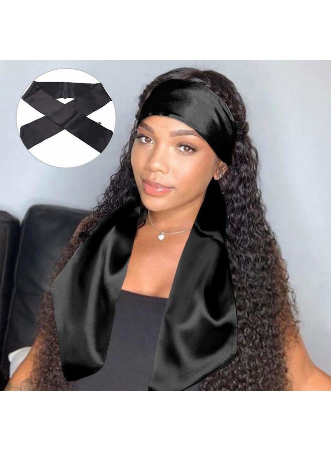 Xtrend Satin Edge Scarves for Wigs Silk Headbands Soft Edge Scarf to Lay Edges for Black Women Keep Wig Secured Satin Headband for Yoga, Makeup, Facial, Sport (1 pc, Black#) - Image 2
