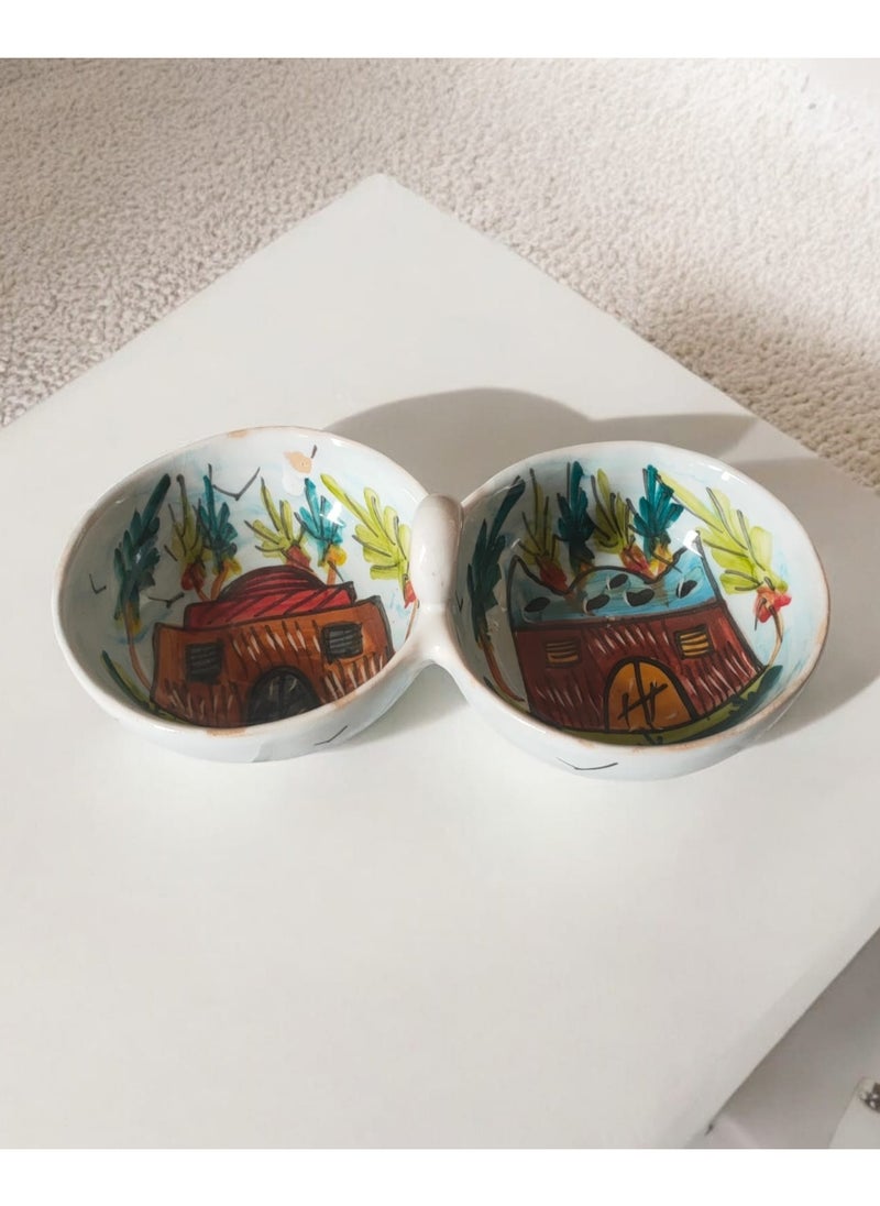 Generic Hand-painted porcelain and clay nut dish for serving and decoration with 2 distinctively shaped bowls  - Image 1