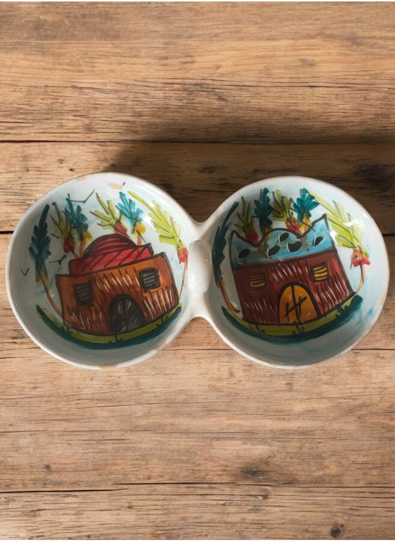 Generic Hand-painted porcelain and clay nut dish for serving and decoration with 2 distinctively shaped bowls  - Image 2