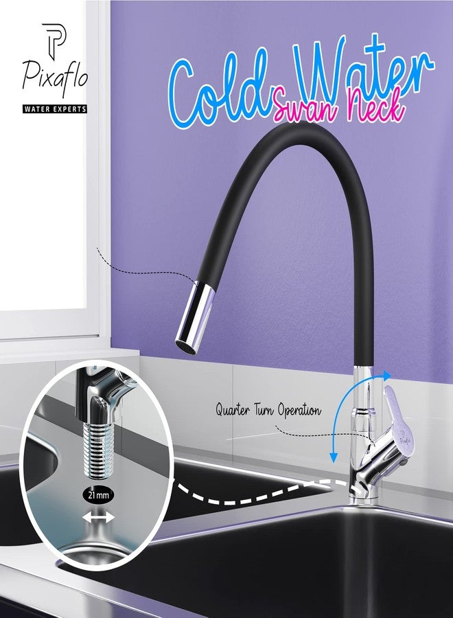 Pixaflo Brass Swan Neck Tap with 360-degree Swivel Black Flexible Silicone Swivel Spout for Kitchen Sink and Wash Basin, Foam Flow (Fission) - Image 2