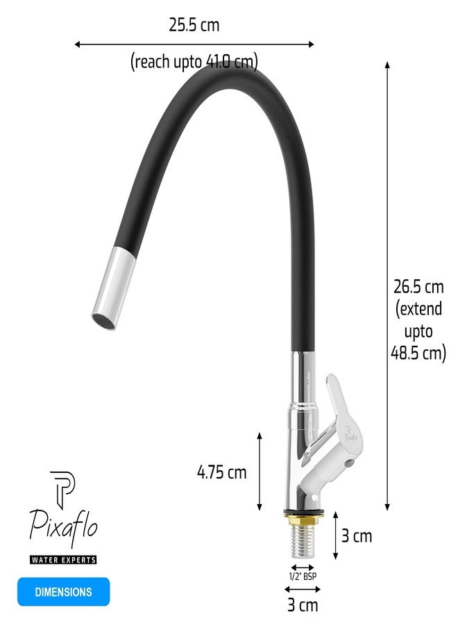 Pixaflo Brass Swan Neck Tap with 360-degree Swivel Black Flexible Silicone Swivel Spout for Kitchen Sink and Wash Basin, Foam Flow (Fission) - Image 3