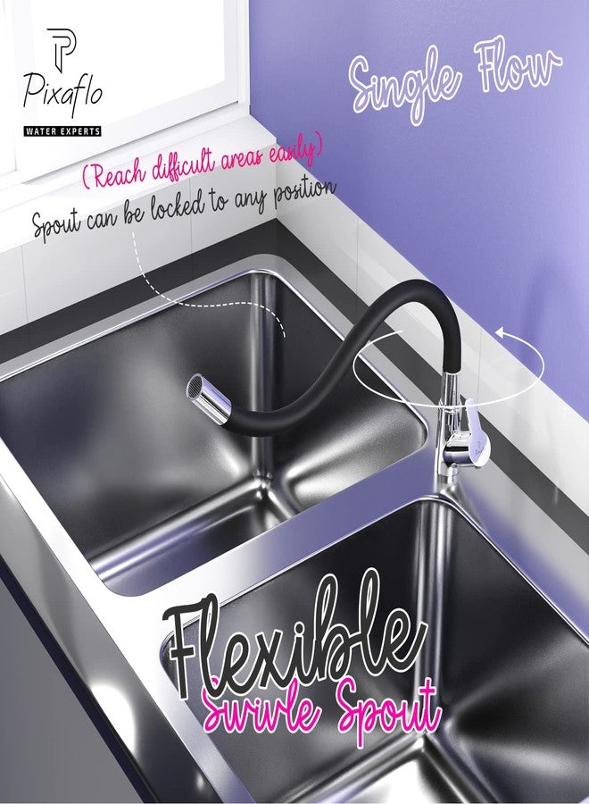 Pixaflo Brass Swan Neck Tap with 360-degree Swivel Black Flexible Silicone Swivel Spout for Kitchen Sink and Wash Basin, Foam Flow (Fission) - Image 4