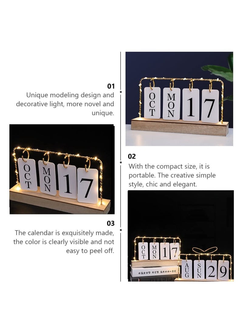 Generic Wooden Perpetual Calendar with Metal Stand for Office and Home Decor 2023 Monthly and Weekly Planner Desk Decoration in White Color  - Image 3