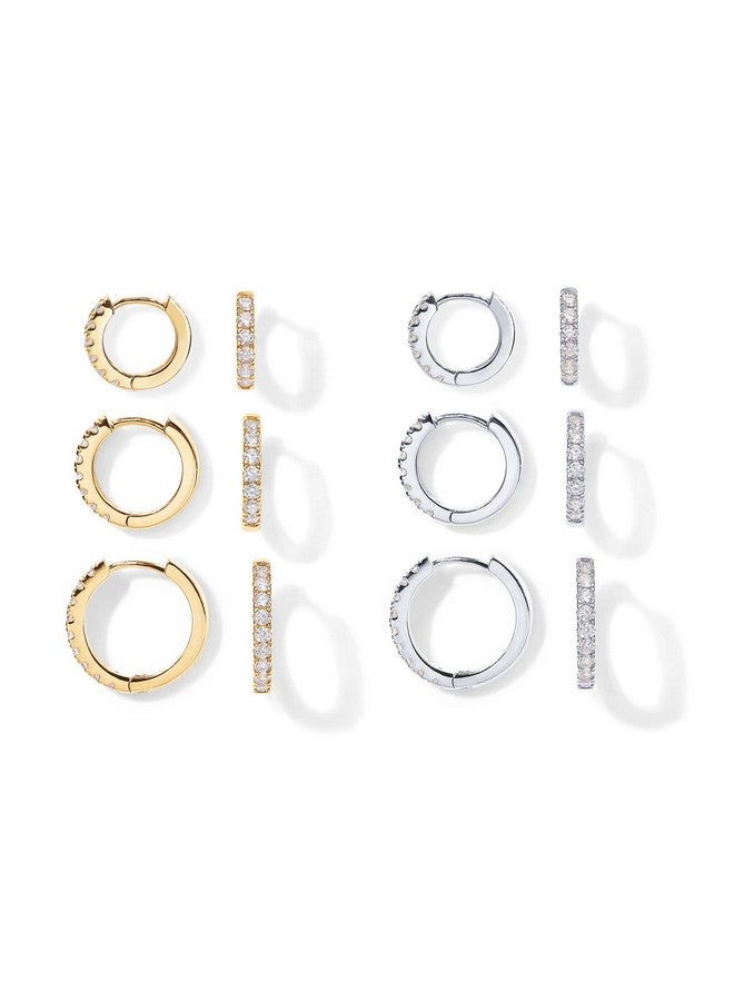 PAVOI PAVOI 18K Gold Plated 925 Sterling Silver Post, 6 Pairs Small Gold Hoop Earrings Set | White & Yellow Pack Mini Cartilage Helix Huggie Hoops for Women Men 8mm 10mm 12mm  - Image 1