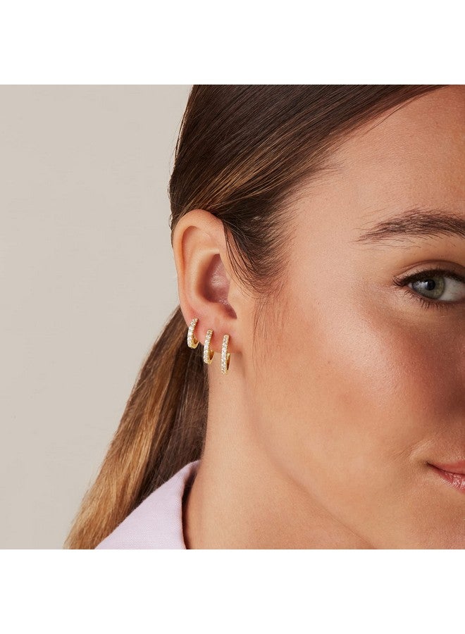 PAVOI PAVOI 18K Gold Plated 925 Sterling Silver Post, 6 Pairs Small Gold Hoop Earrings Set | White & Yellow Pack Mini Cartilage Helix Huggie Hoops for Women Men 8mm 10mm 12mm  - Image 2