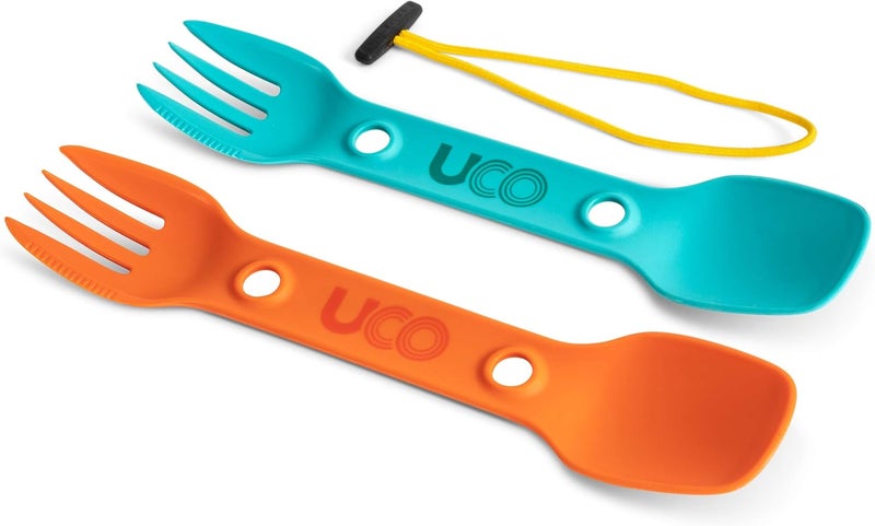 UCO Utility Spork 3-in-1 Combo Spoon-Fork-Knife Utensil, 2-Pack, Gold/Sky Blue - Image 1