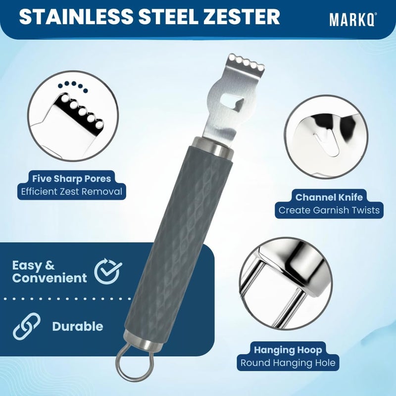 MARKQ Citrus Zester Tool for Lemon, Orange & Lime - Stainless-Steel 2-in-1 Zester with Channel Knife | Ergonomic Handle Kitchen Garnishing Tool for Peeling, Zesting & Cocktails - Pack of 2 - Image 2