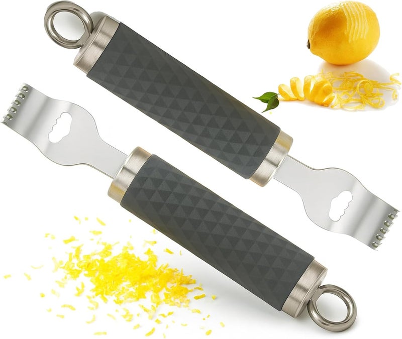 MARKQ Citrus Zester Tool for Lemon, Orange & Lime - Stainless-Steel 2-in-1 Zester with Channel Knife | Ergonomic Handle Kitchen Garnishing Tool for Peeling, Zesting & Cocktails - Pack of 2 - Image 1
