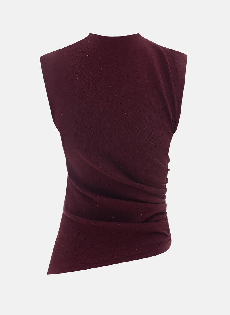 Lichi Jersey top with small gathers and rhinestones