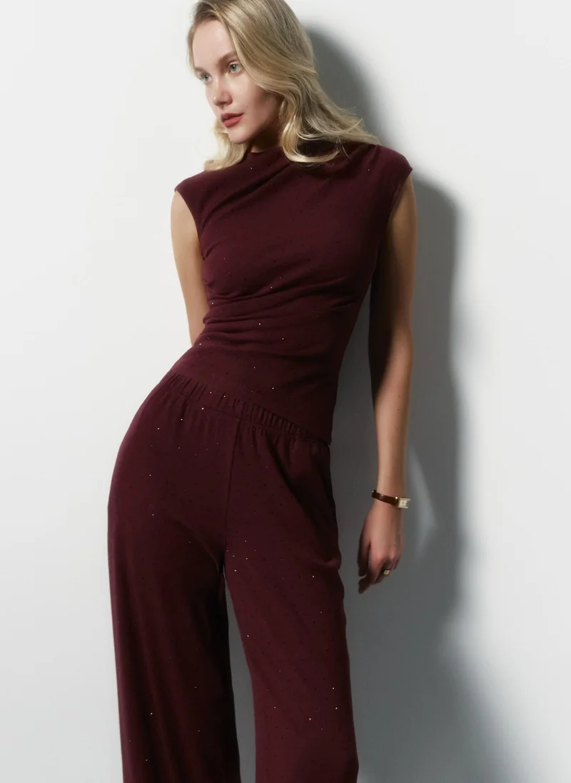 Lichi Jersey top with small gathers and rhinestones