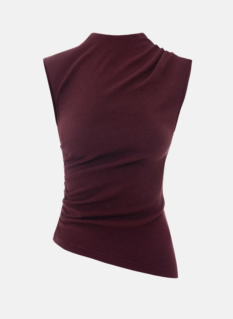 Lichi Jersey top with small gathers and rhinestones