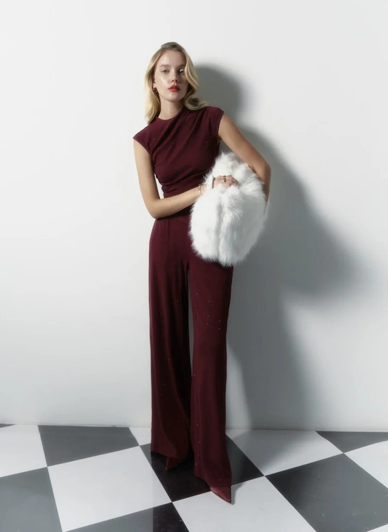 Lichi  Jersey top with small gathers and rhinestones for Women | Best Price UAE