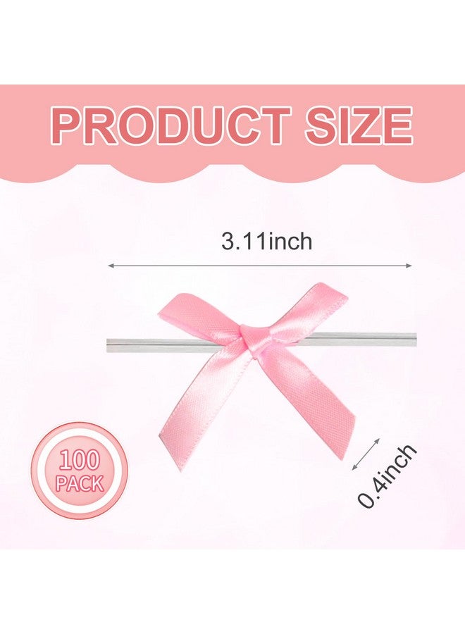 Hapy Shop 100 Pack Pink Satin Ribbon Twist Tie Bows For Diy Gift Wrap Decoration,Package Decorating Ribbon Bow, Bowknot For Treat Bags,Gift Bags - Image 2