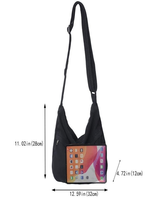 PRAGARI Canvas Messenger Bag Hobo Crossbody Bag for Women Shoulder Tote Handbag Vintage Aesthetic Travel Work, Black, Medium - Image 4