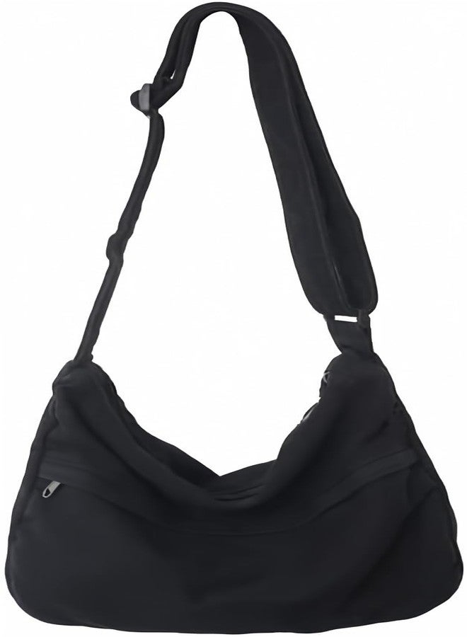 PRAGARI Canvas Messenger Bag Hobo Crossbody Bag for Women Shoulder Tote Handbag Vintage Aesthetic Travel Work, Black, Medium - Image 1