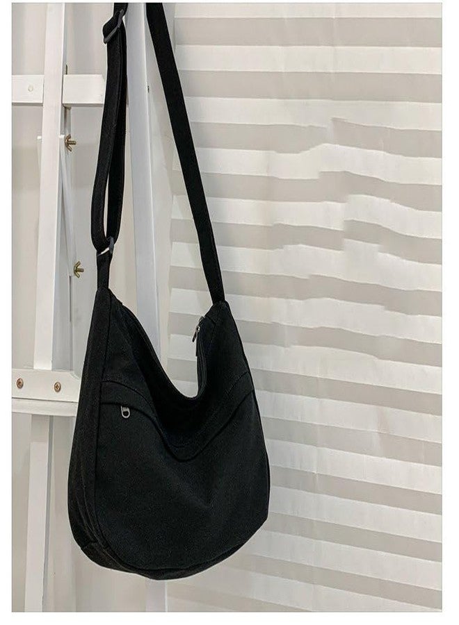 PRAGARI Canvas Messenger Bag Hobo Crossbody Bag for Women Shoulder Tote Handbag Vintage Aesthetic Travel Work, Black, Medium - Image 3