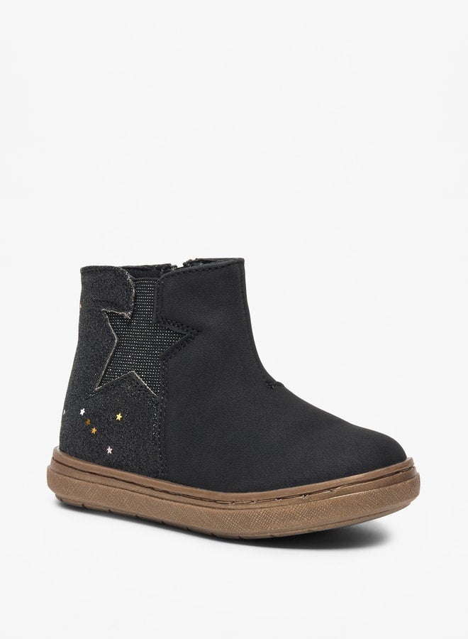 Flora Bella By Shoexpress Girl's Glitter Detail High Cut Boots with Zip Closure - Image 1