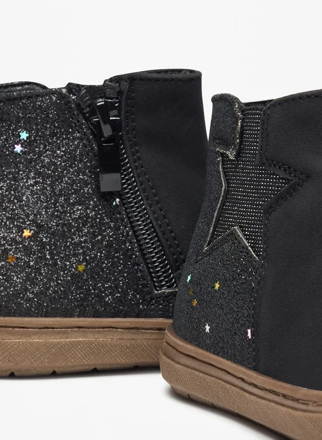 Flora Bella By Shoexpress Girl's Glitter Detail High Cut Boots with Zip Closure