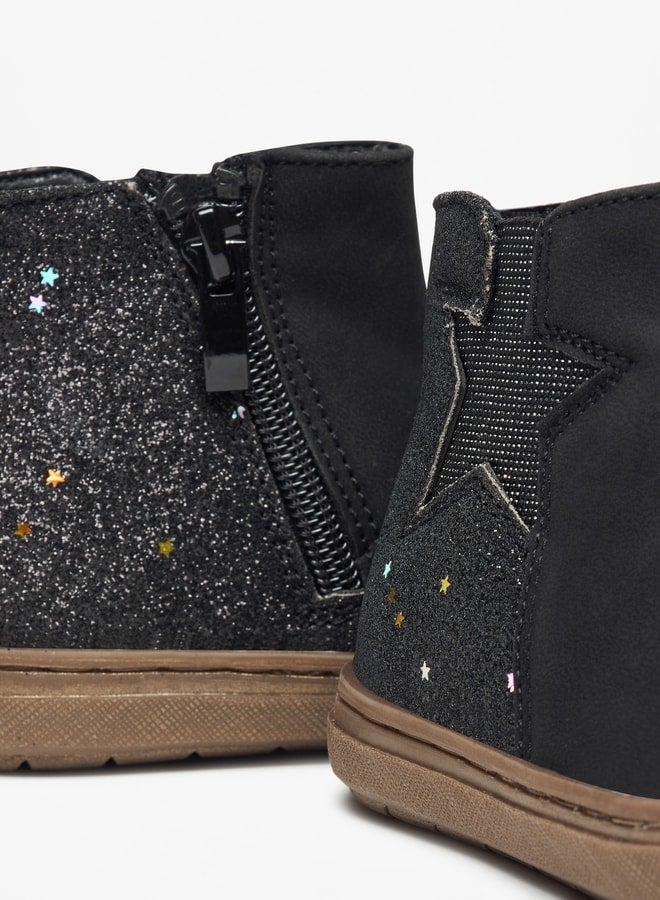 Flora Bella By Shoexpress Girl's Glitter Detail High Cut Boots with Zip Closure - Image 5