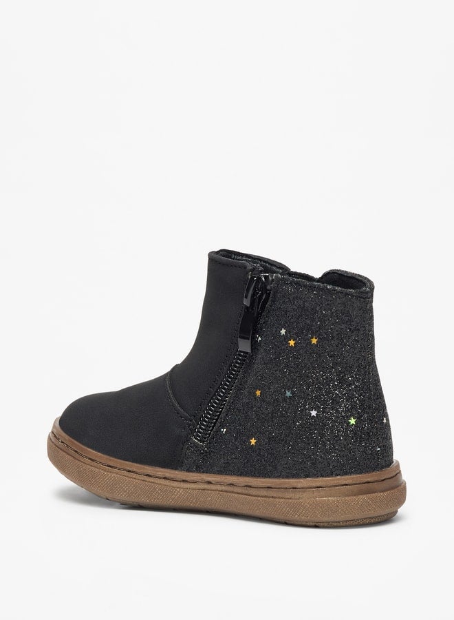 Flora Bella By Shoexpress Girl's Glitter Detail High Cut Boots with Zip Closure - Image 2