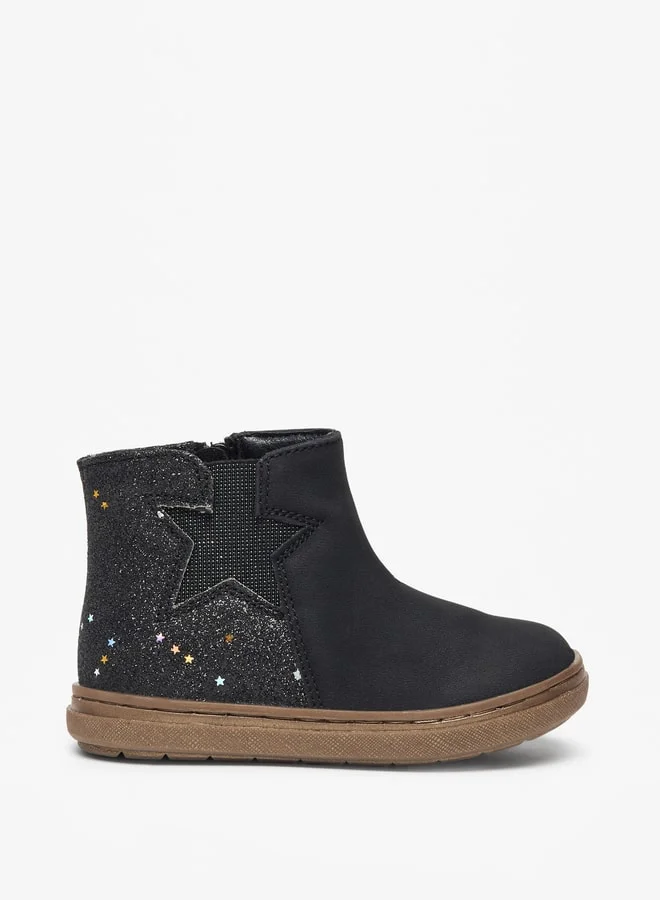 Flora Bella By Shoexpress Girl's Glitter Detail High Cut Boots with Zip Closure