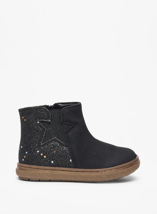 Flora Bella By Shoexpress Girl's Glitter Detail High Cut Boots with Zip Closure - Image 3