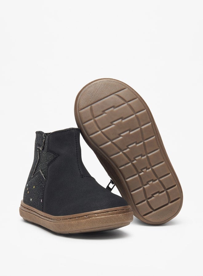 Flora Bella By Shoexpress Girl's Glitter Detail High Cut Boots with Zip Closure - Image 4