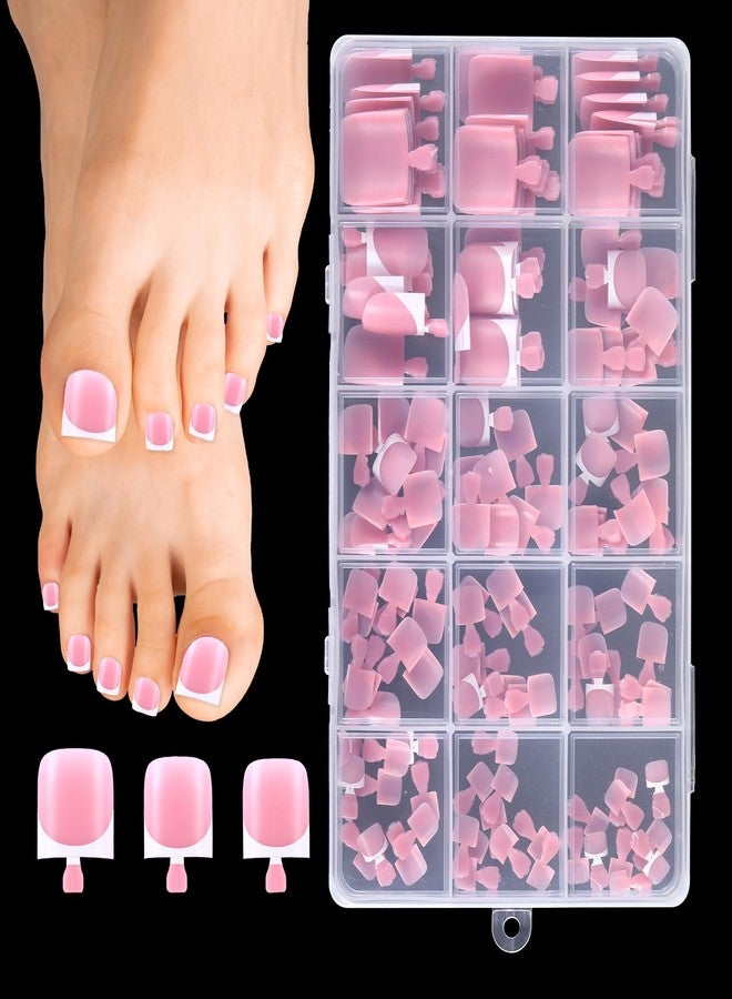 Lnngub 150 Pcs French Tip Toe Nail Press Ons,Short Square Toe Press On Nails Full Cover French Tip Toes Fake Toenails Mauve Presss On Toenails for Women Pedicure Decorations,15 Sizes - Image 1