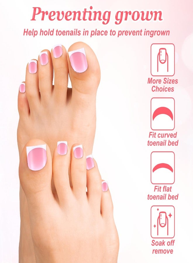 Lnngub 150 Pcs French Tip Toe Nail Press Ons,Short Square Toe Press On Nails Full Cover French Tip Toes Fake Toenails Mauve Presss On Toenails for Women Pedicure Decorations,15 Sizes - Image 2
