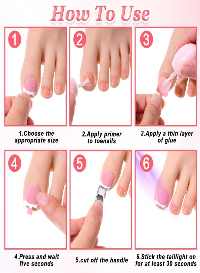 Lnngub 150 Pcs French Tip Toe Nail Press Ons,Short Square Toe Press On Nails Full Cover French Tip Toes Fake Toenails Mauve Presss On Toenails for Women Pedicure Decorations,15 Sizes - Image 5