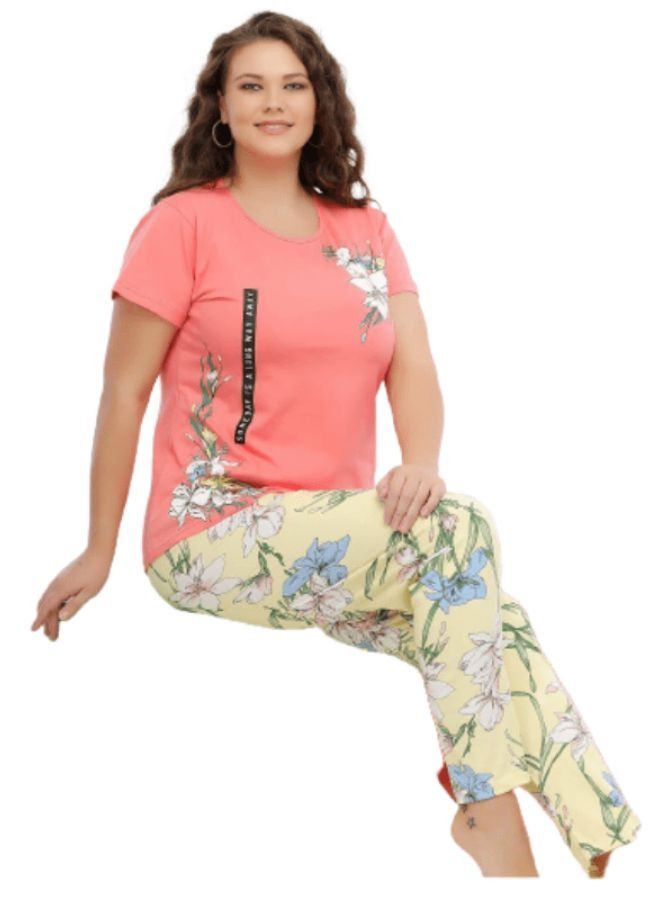 Ganna Women's short-sleeved pyjamas and summer long pants made of cotton large sizes 