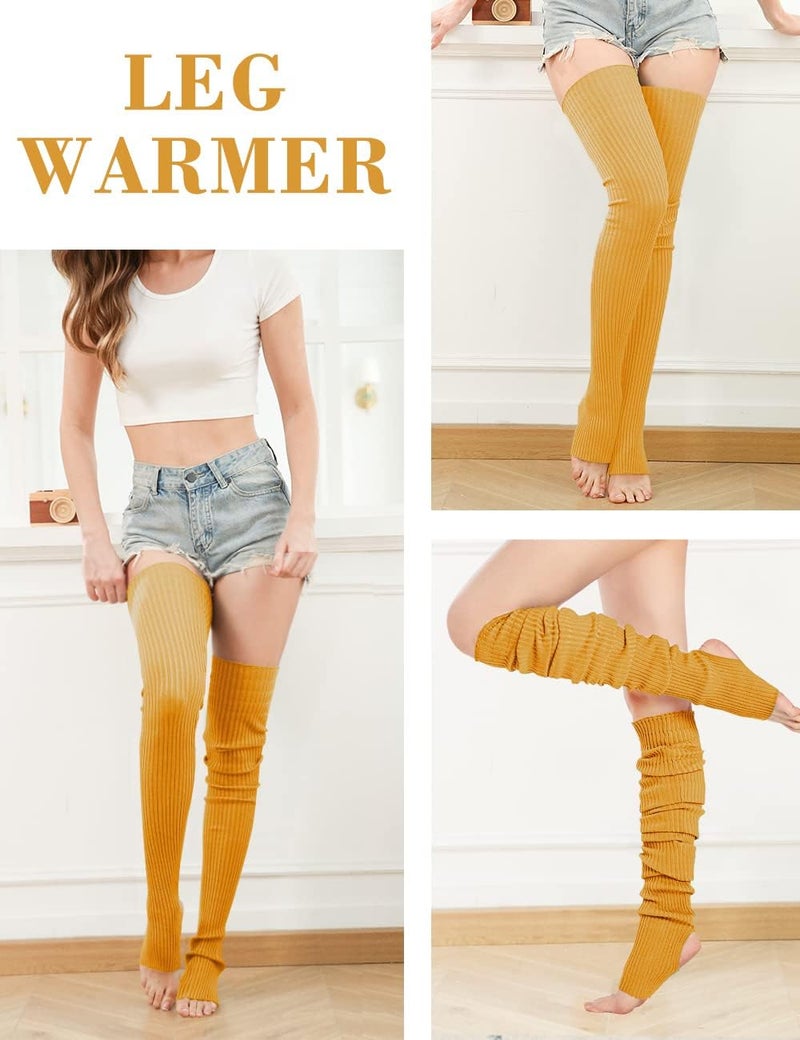 v28 Women Girls Thigh High Neon Ribbed Long 80s 90s Party Skating Leg Warmers - Image 1