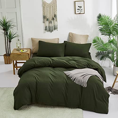 KAREVER Army Green Comforter Queen Dark Green Bedding Set Olive Green Comforter Set Queen Men Breathable 3 PCs Comforter Set 1 Queen Comforter (90x90 inches) with 2 Pillowcases (20x26 inches) - Image 3
