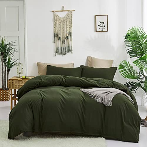 KAREVER Army Green Comforter Queen Dark Green Bedding Set Olive Green Comforter Set Queen Men Breathable 3 PCs Comforter Set 1 Queen Comforter (90x90 inches) with 2 Pillowcases (20x26 inches) - Image 1