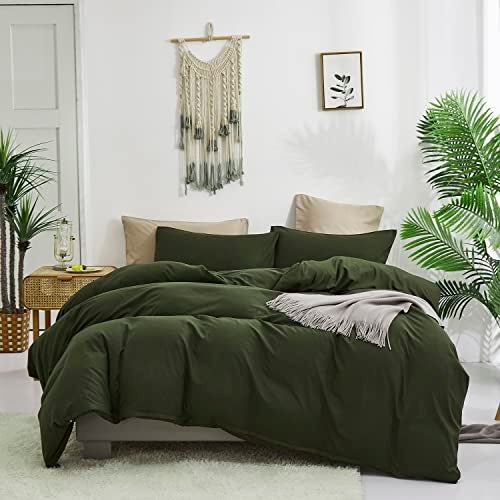 KAREVER Army Green Comforter Queen Dark Green Bedding Set Olive Green Comforter Set Queen Men Breathable 3 PCs Comforter Set 1 Queen Comforter (90x90 inches) with 2 Pillowcases (20x26 inches) - Image 5