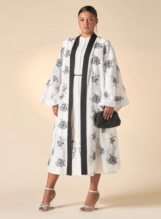 Ulla Popken Plus Size Ulla Popken All-Over Embroidered Open Front Shrug