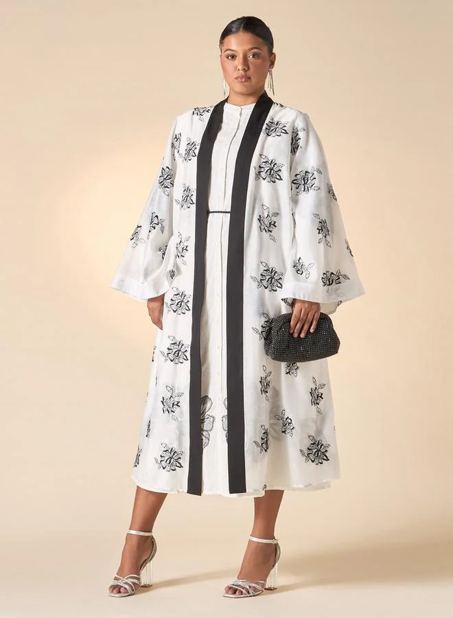 Ulla Popken Plus Size Ulla Popken All-Over Embroidered Open Front Shrug