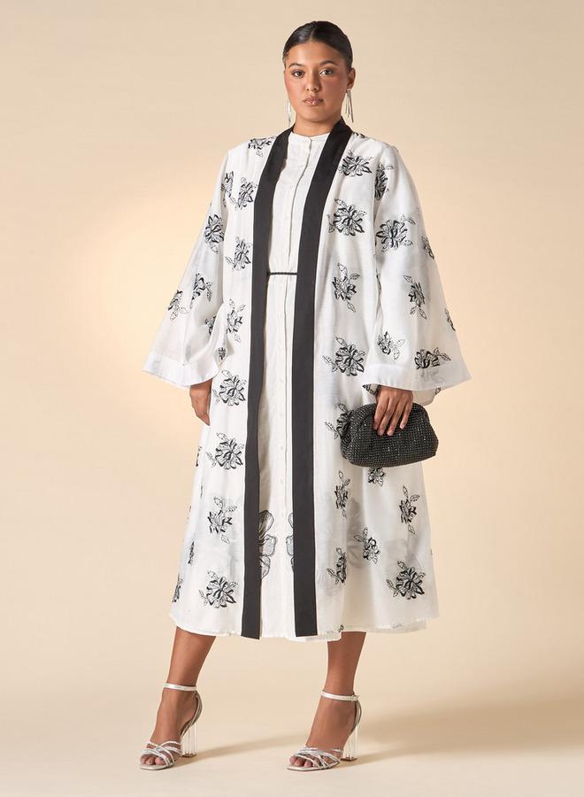  أولا بوبكن شال بوبكن مقاس كبير مطرز بالكامل بفتحة أمامية - Image 2