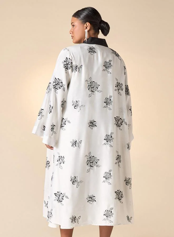 Ulla Popken Plus Size Ulla Popken All-Over Embroidered Open Front Shrug